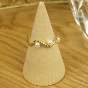 Anillo de acero ajustable perlas zigzag