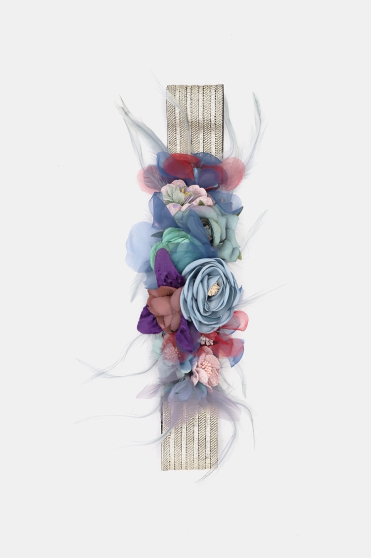Cinturón elástico de flores con plumas - Imagen 4