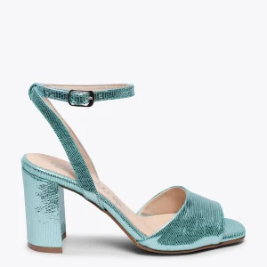 LUNA - Sandalia metalizada VERDE con tacón