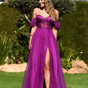 Vestido de fiesta corset con mangas caídas tul NAOMI