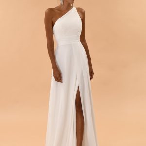 Vestido de novia asimétrico de un hombro plisado con raja