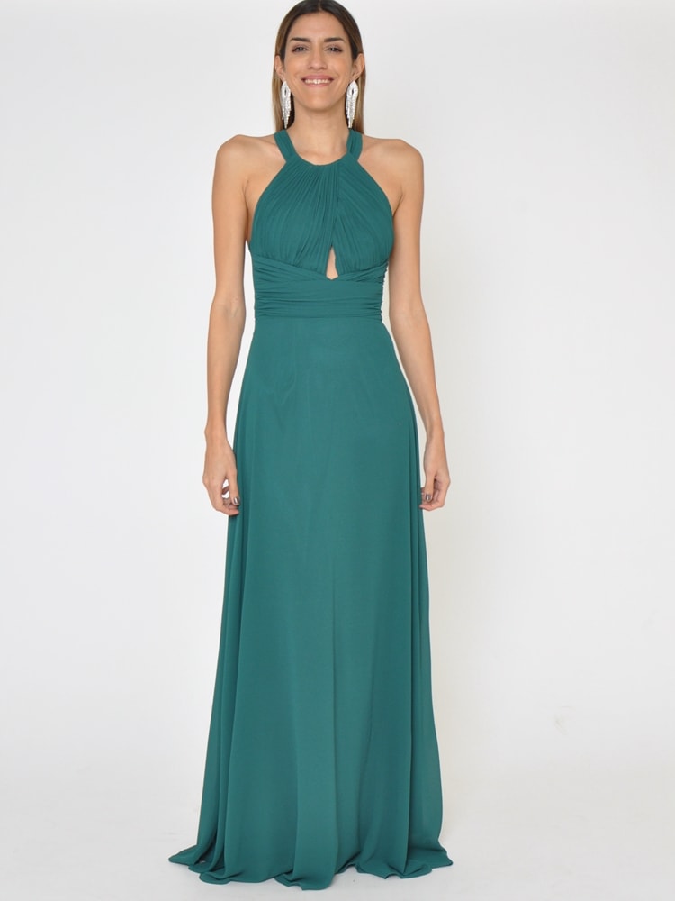 Vestido fiesta largo cuello halter Olaya