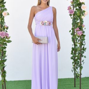Vestido de fiesta largo de un hombro plisado dama de honor
