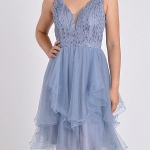 Vestido corto de fiesta con lentejuelas y tul